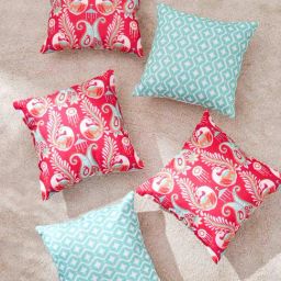 TEAL by Chumbak Paisley Fusion Abstract Red Polyester Cushion Covers (Set of 5)-image-3