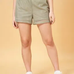 People by Pantaloons Green Cotton Self Pattern Shorts-image-5