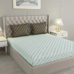 Raymond Home Mystique Blue 110 TC Cotton Queen Bedsheet with 2 Pillow Covers-image-65