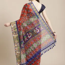 Vastranand Red Printed Saree With Unstitched Blouse image 2