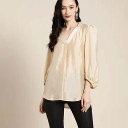 Qurvii Beige Silk Regular Fit Top-image-61