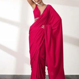Swtantra Pink Velvet Saree-image-7