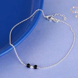 GIVA Love is EveryWhere 92.5 Sterling Silver Black Beaded Anklet for Women & Girls (Single Anklet)-25