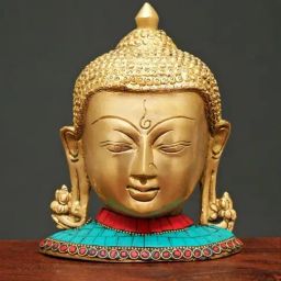 Ekaa Handicrafts Multicolour Brass Lord Buddha Head With Stonework-image-64