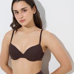 Wunderlove by Westside Dark Brown Self-Striped Under-Wired Bra-picture-45