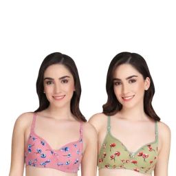 AROUSY Pink & Green Cotton Printed T-Shirt Bras - Pack Of 2-image-84