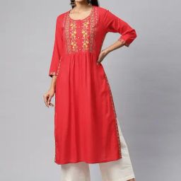 READIPRINT FASHIONS Red Embroidered Straight Kurta-picture-44
