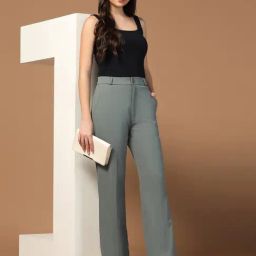 TAHVO Green Solid Formal Trousers-image-99