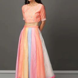 Nuhh Peach Multi Confetti Pannelled Skirt with Top-picture-41