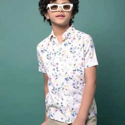 Crimsoune Club Boys Multi Color Slim Fit Floral Print Shirt-39