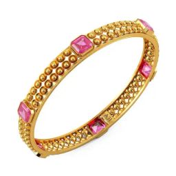 Joyalukkas Pink-stone Mesh Designer 22k Yellow Gold Bangle for Women-12