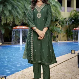 Royal Export Women Embroidered Sequinned Kurta with Trousers & With Dupatta-picture-48