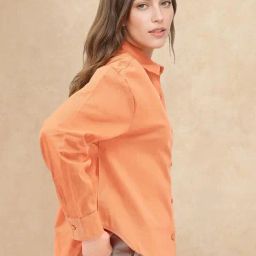 RAREISM Orange Cotton Solid Long Sleeves Shirt-image-3