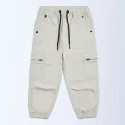 HOP Kids by Westside Beige Mid-Rise Cotton Joggers-picture-4