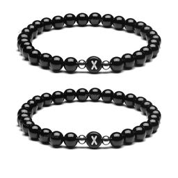EDMIRIA Unisex Set Of 2 Initial Letter Ceramic Artificial Beads Elasticated Bracelet-picture-9