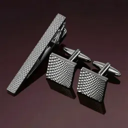 Peora Silver Plated Combo of Tie Pin Cufflinks Set Stylish Accessories for Men-image-18