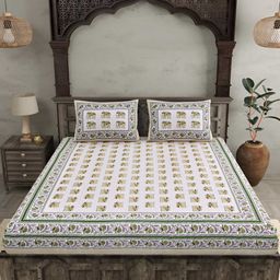 BED-SHEET.COM Brown & White Ethnic Motifs 144 TC King Bedsheet with 2 Pillow Covers-picture-24
