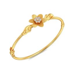 Joyalukkas 22k Yellow Gold Floral Cuff Bangle for Women-image-3