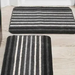Saral Home Black Microfiber Stripes Bathmat-image-11