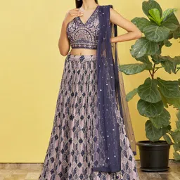 DIVASTRI Embroidered Sequinned Semi-Stitched Lehenga & Unstitched Blouse With Dupatta-picture-10