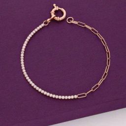 Kai Jewel Sterling Silver Intertwined Chains and String of Zircons Rose Gold Bracelet for Women-image-90
