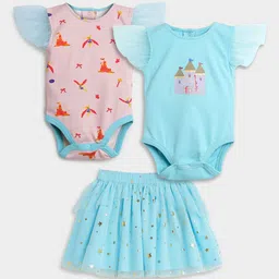 Somersault Girls Pack Of 3 Cotton Bodysuit With Skirt-image-79