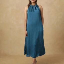 RAREISM Blue Polyester Solid Sleeveless Dress-image-63