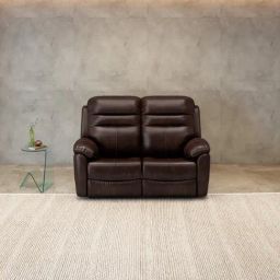 Durian Patterson Dark Brown Nappa Aire Leather Reliner 2 Seater Sofa-image-0