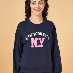 Ajile by Pantaloons Navy Cotton Printed Sports Sweatshirt-image-11