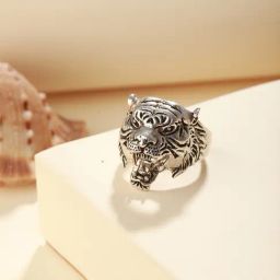 Bold by Priyaasi Roaring Lion Silver Casual Ring for Men-picture-33