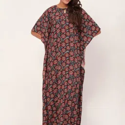 Moomaya Navy Floral Print Kaftan Nighty-image-47