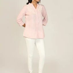 Mustard Peach Rayon Embroidered Shirt-image-93