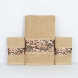 Myntra Elegant Homes Beige & White 3 Pieces Printed Cotton 450 GSM Towel Set-picture-27