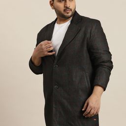 Sztori Plus Size Checked Notched Lapel Collar Longline Overcoat image 2