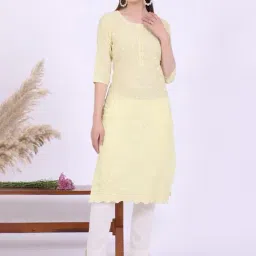 Aurelia Yellow Pure Cotton Embroidered Kurta-picture-15