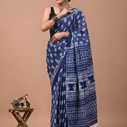 Crafts Moda Floral Printed Pure Cotton Block Print Saree-image-52
