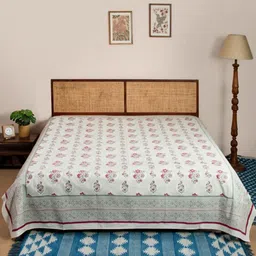 Fabindia Green & Pink Gulbagh Printed Single SizeBedCover-10