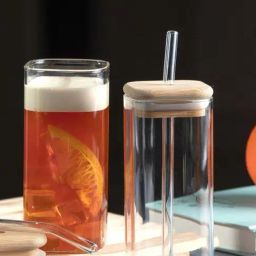 Goodhomes Transparent & Brown Glass Tumbler With Wooden Lid & Straw (0.385 L) - Set of 2-image-17