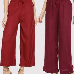 TWIN BIRDS Maroon & Rust Mid Rise Palazzos - Pack Of 2-image-12