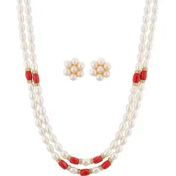 Sri Jagdamba Pearls Golden Necklace & Earring Set-image-68