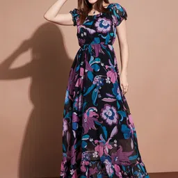 Raiyani Enterprise Women Printed Puff Sleeve Fit & Flare Maxi Dress-picture-15
