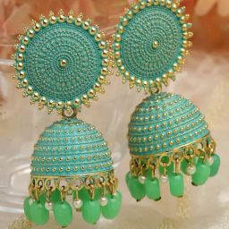 Moedbuille Handcrafted Meenakari Tasselled Floral Design Gold-Plated Antique Jhumki Earrings-8