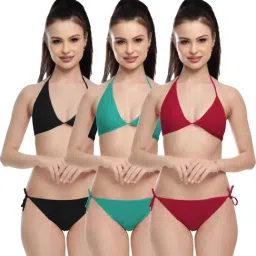 FIMS Maroon & Green Plain Bra Panty Sets - Pack Of 3-image-79
