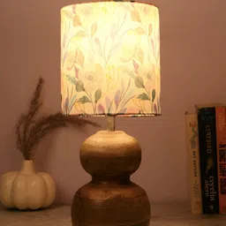 green girgit Brown Printed Wood Cylindrical Shaped Table Lamp-image-13