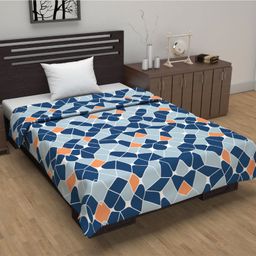 Divine Casa 120 GSM Polyester Reversible Lightweight Printed Single Bed AC Dohar Blanket Quilt - Navy Blue and Orange-12