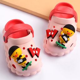 Cute Walk by Babyhug Back Strap Clogs with Duck Applique - Pink-image-38