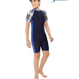 Bosky Swimwear Half Sleeves Bodysuit with Leaf Print - Navy Blue-image-54
