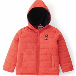 Babyhug Woven Full Sleeves Solid Color Padded Hooded Jacket- Orange-image-95