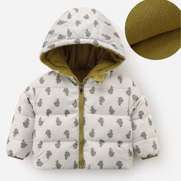 Kookie Kids Full Sleeves Padded Hooded Reversible Jacket with Floral Design - White & Green-image-83