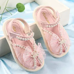 Babyoye Velcro Closure Sandals with Bow & Pear Detailing - Pink-picture-39